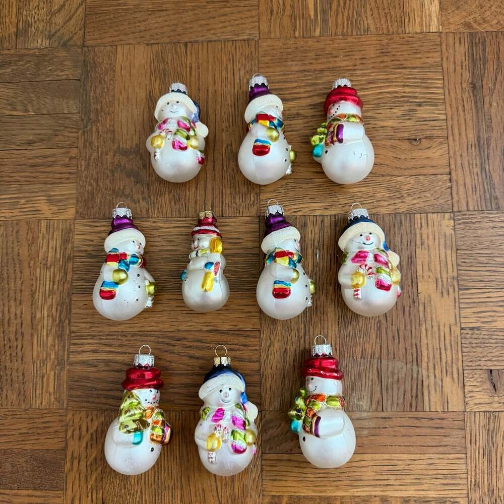 Vintage Blown Glass Snowman Christmas Tree Ornaments Set of 10